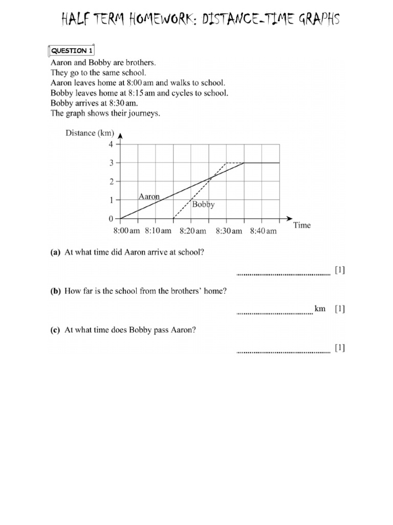 Distance Time Graphs Homework | PDF