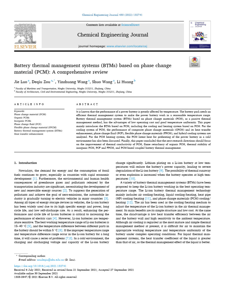 PCM-Based Battery Thermal Management Review | PDF | Lithium Ion Battery ...