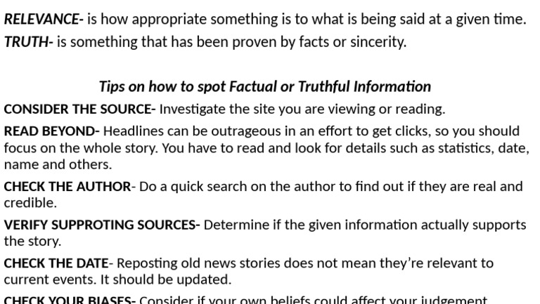 Tips for Spotting Truthful Information | PDF
