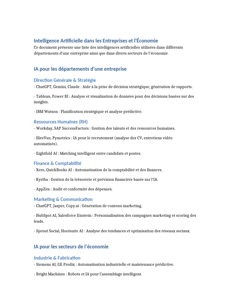 IA dans les Entreprises et l'Économie | PDF