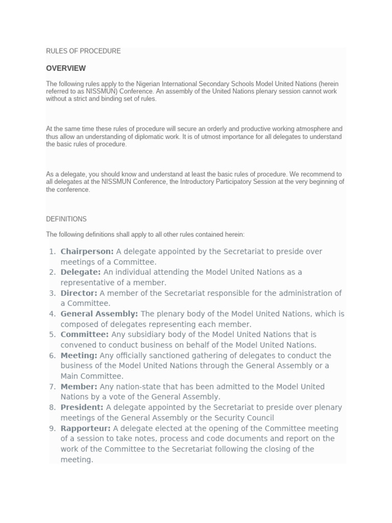 NISSMUN Rules of Procedure Guide | PDF | Committee | United Nations ...