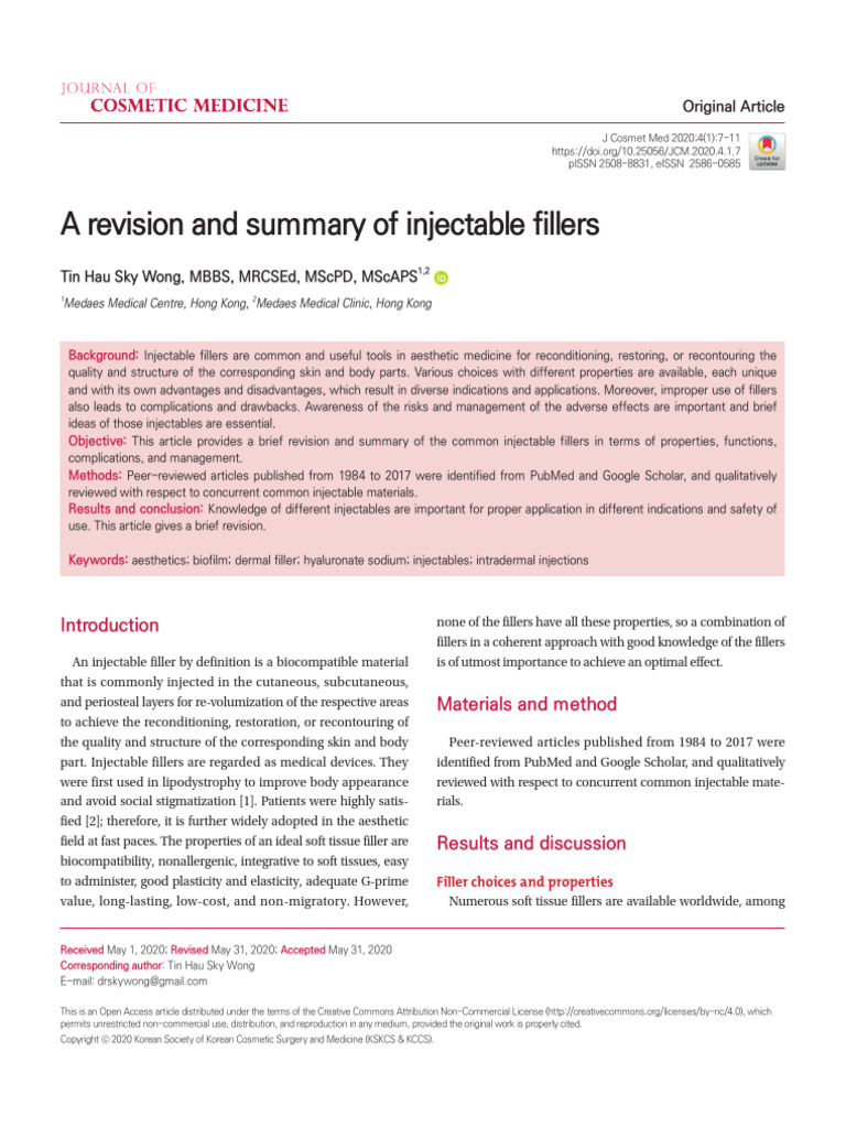 A Revision and Summary of Injectable Fillers | PDF | Tissue Engineering ...