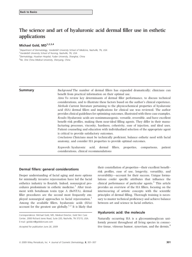 The Science and Art of Hyaluronic Acid Dermal Filler Use in Esthetic ...