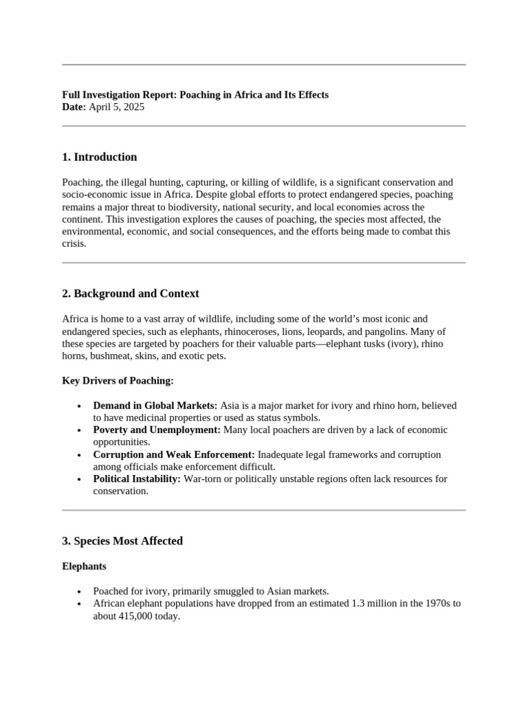 Poaching in Africa: Causes and Impacts | PDF | Poaching | Crime & Violence