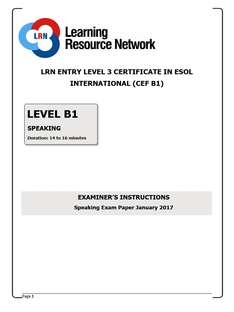 B1 ESOL Speaking Exam Instructions | PDF | Human Communication | Learning