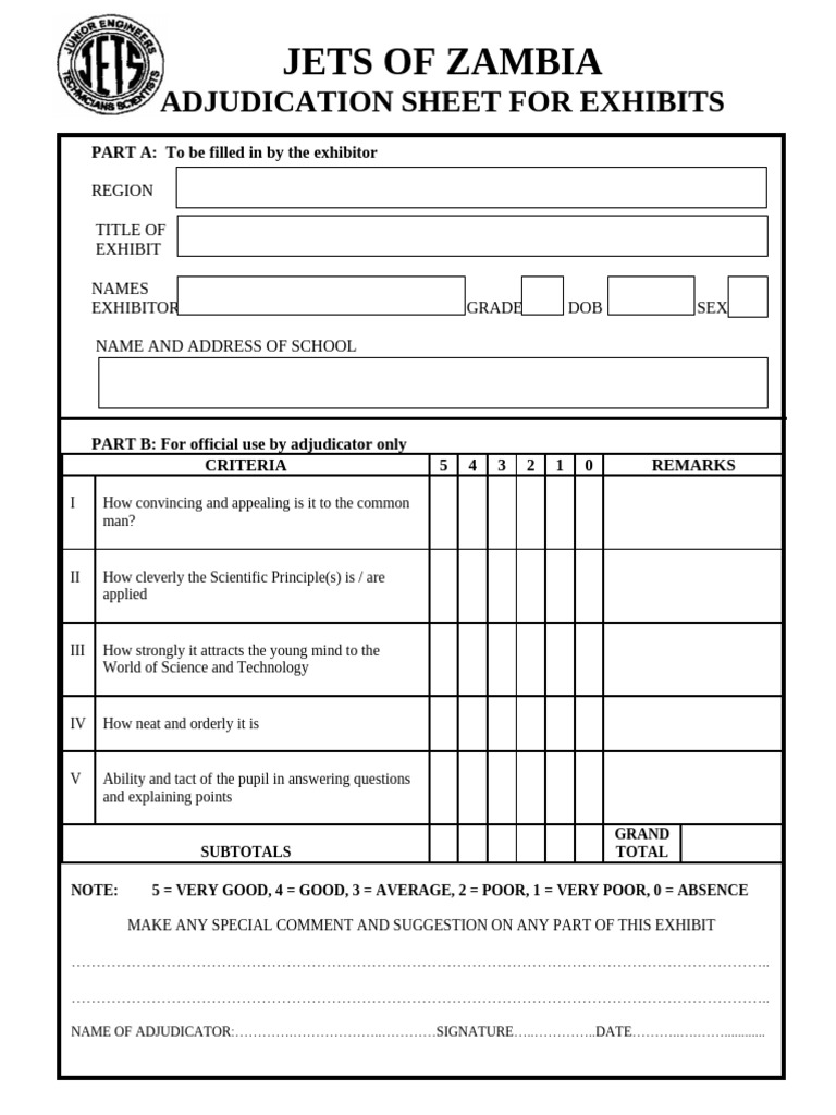 Exhibit Adjudication Sheet Template | PDF
