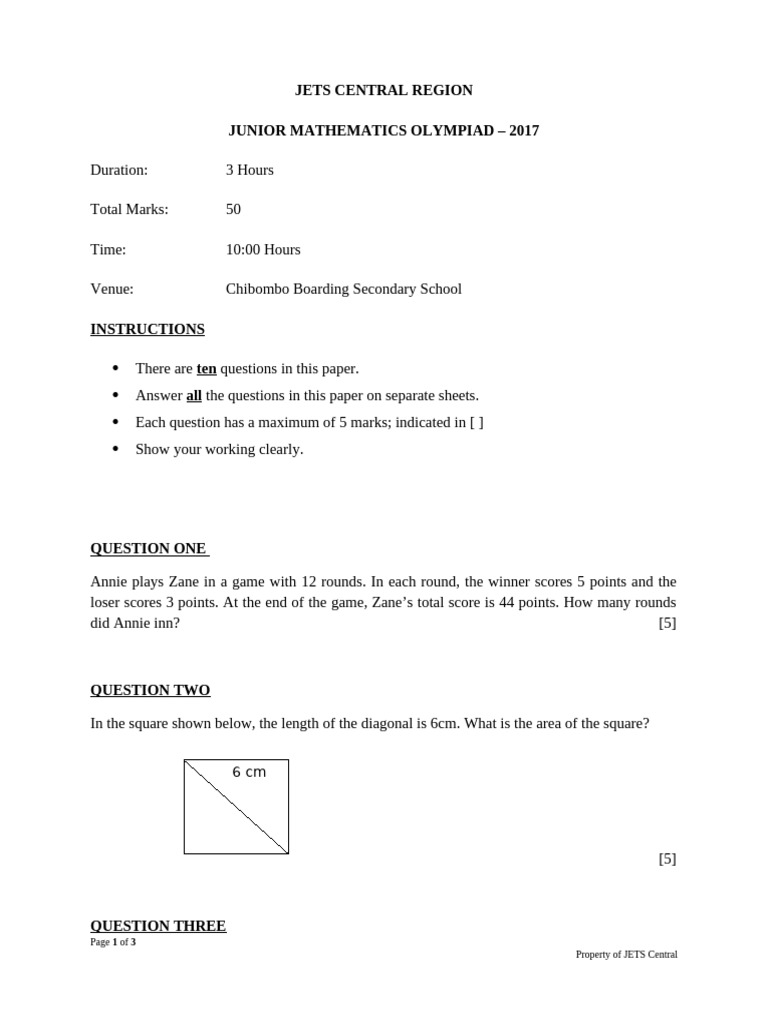 Junior Mathematics (Olympiad) 2017 | PDF | Mathematical Concepts ...