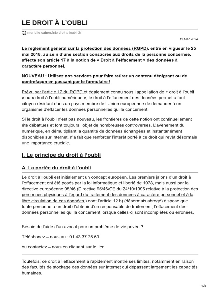 Comprendre le Droit à l'Oubli en 2024 | PDF | Justice | Crime et violence