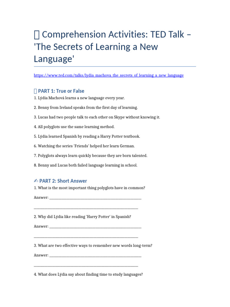 TED LanguageLearning Comprehension | PDF | Multilingualism | Reading ...