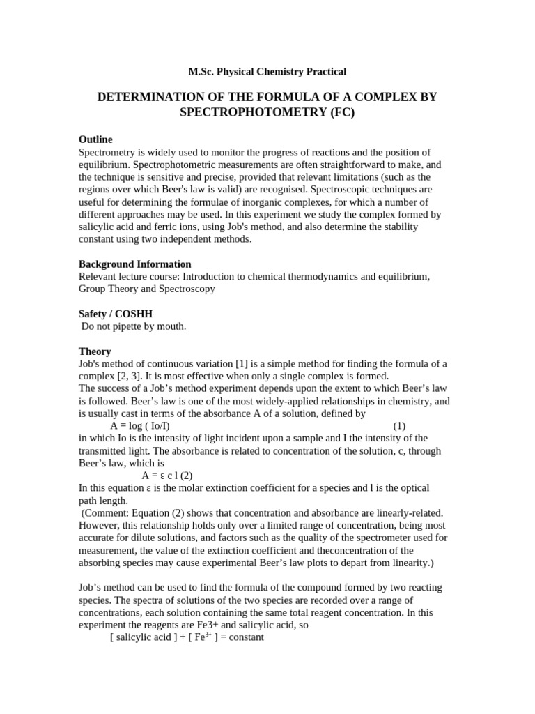 Complex Formula via Spectrophotometry | PDF | Absorption Spectroscopy ...
