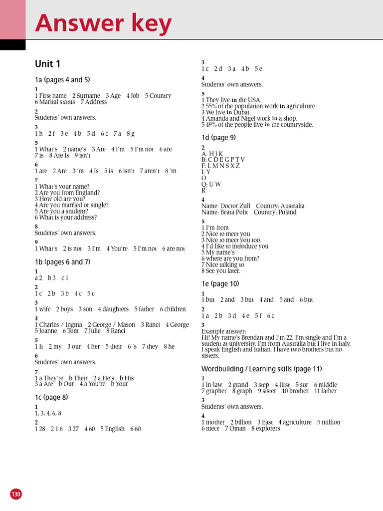 Workbook Answer Key A1 A2 | PDF | Pasta