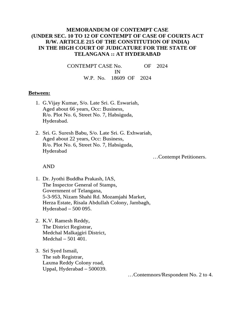 Contempt Case Against Telangana Officials | PDF | Legal Procedure ...