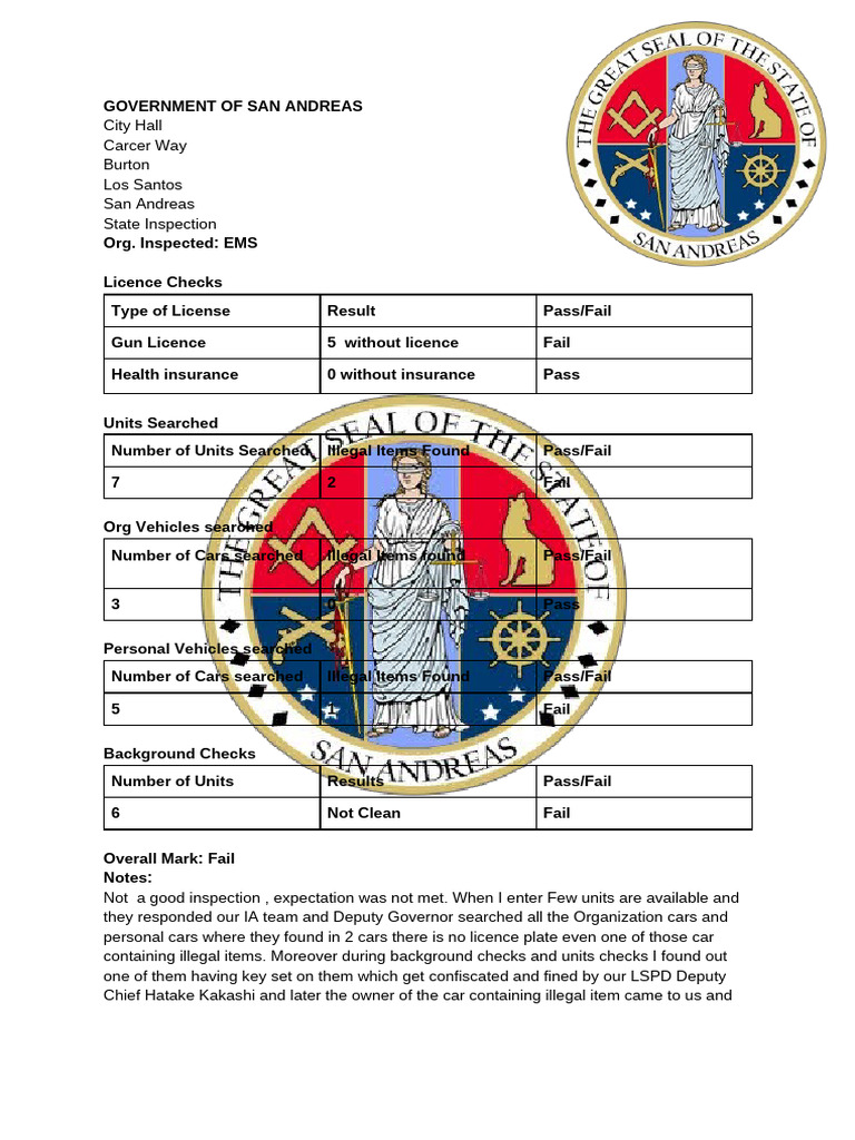 San Andreas EMS Inspection Report Summary | PDF