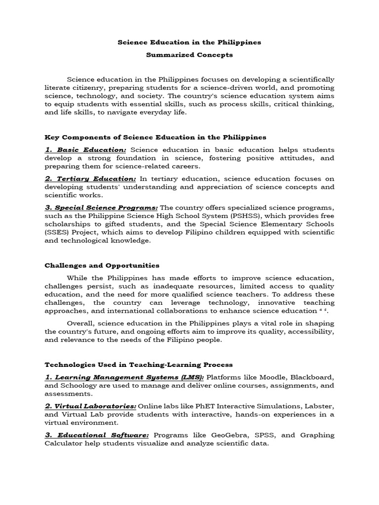Science Education Overview in the Philippines | PDF | Science | Learning
