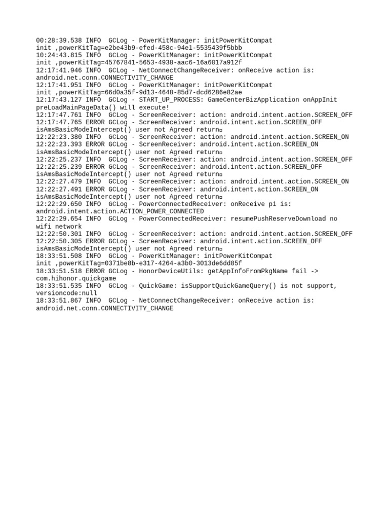 PowerKitManager and Screen Receiver Logs | PDF