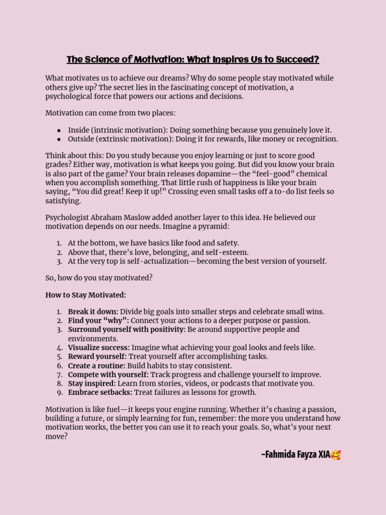 The Science of Motivation - What Inspires Us To Succeed | PDF