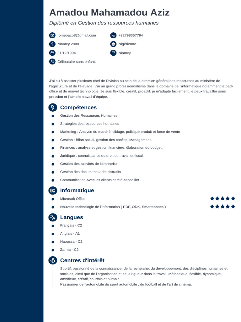 CV d'Amadou Mahamadou Aziz - RH | PDF | Niger | Business