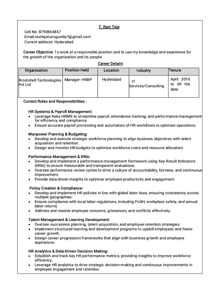 HR Manager Profile at Rrootshell | PDF | Human Resource Management ...