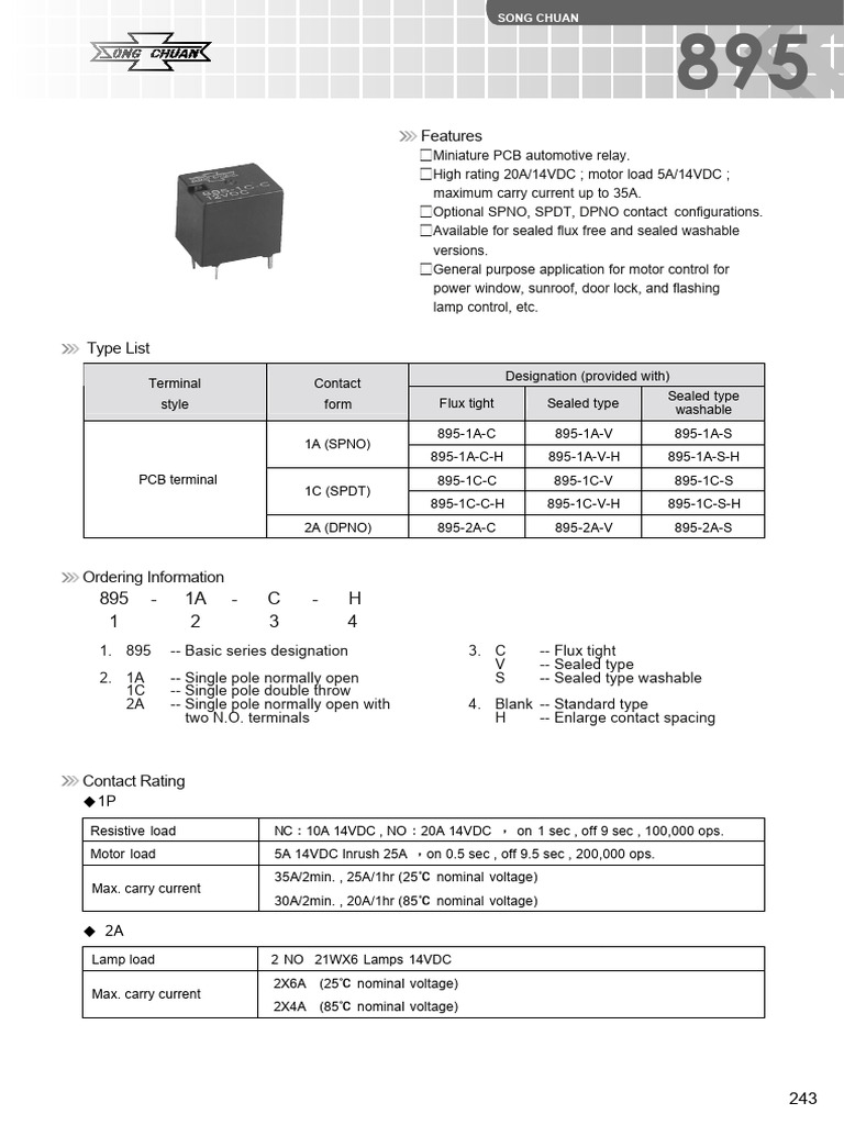 Miniature PCB Automotive Relay Specs | PDF | Switch | Alternating Current