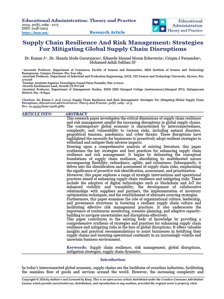 128 Supply Chain Resilience and Risk Management | PDF | Supply Chain ...