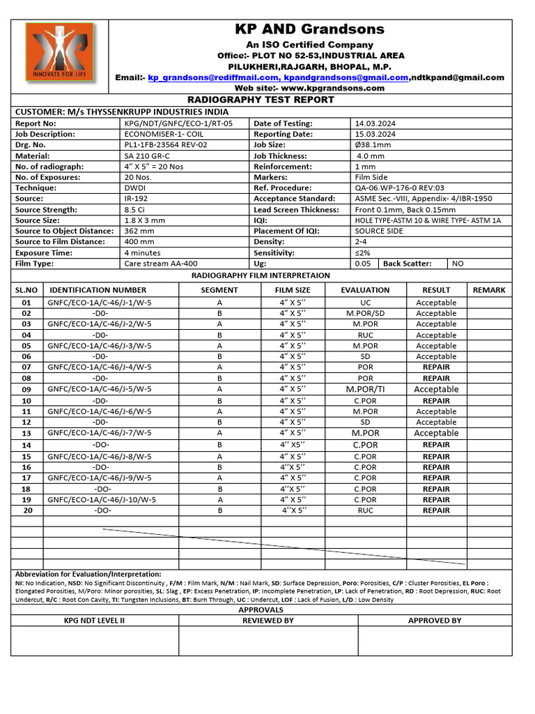 Radiography Test Report for Thyssenkrupp | PDF | Nondestructive Testing ...
