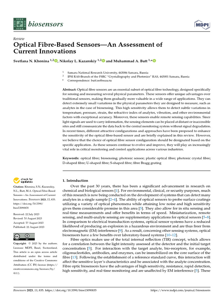 Biosensors 13 00835 | PDF | Surface Plasmon Resonance | Optical Fiber