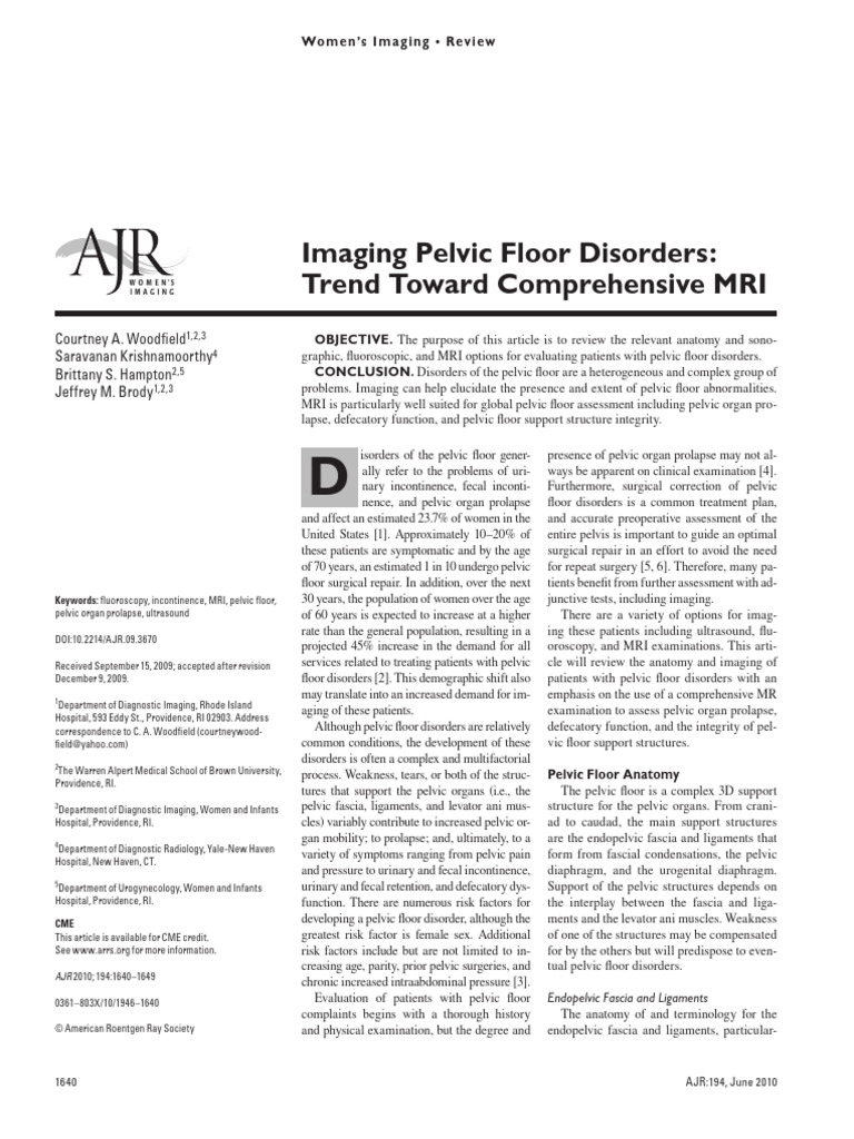 Pelvic Floor Disorders Trend Toward Comprehensive Mri | PDF | Urinary ...