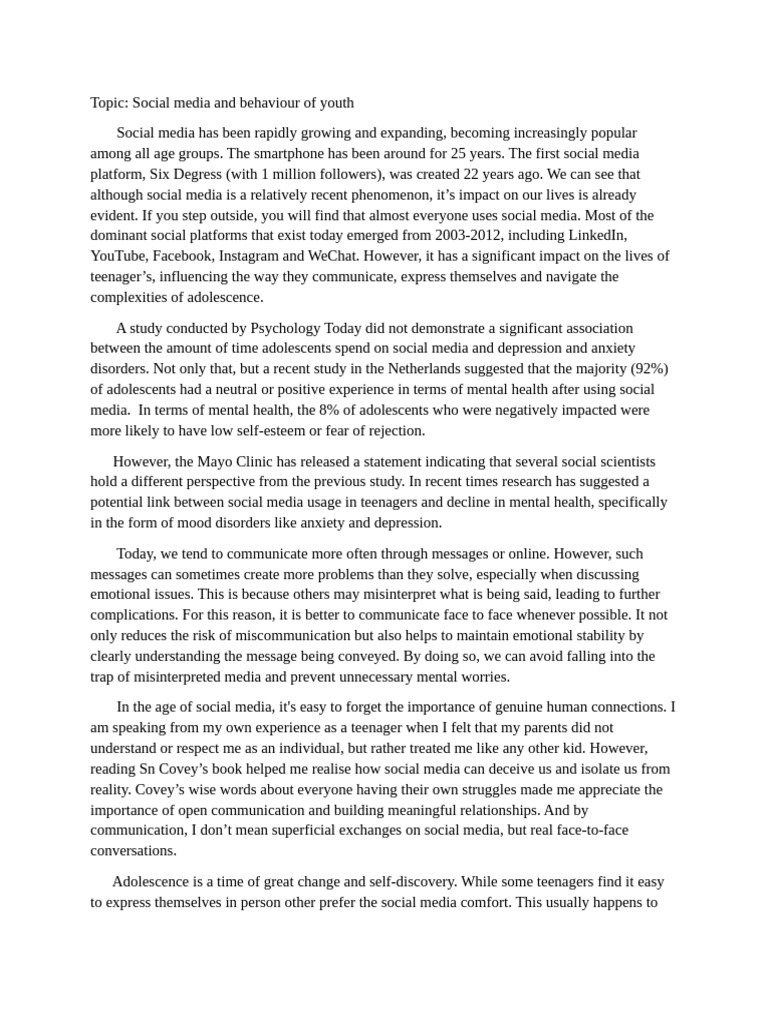 Impact of Social Media on Youth Behavior | PDF | Social Media | Popular ...