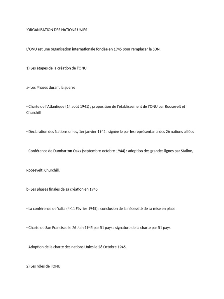 Histoire et Bilan de l'ONU | PDF | Nations unies | Relations ...