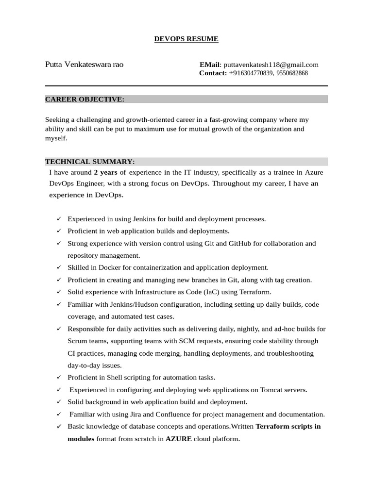 Azure DevOps Engineer Resume | PDF | Version Control | Software