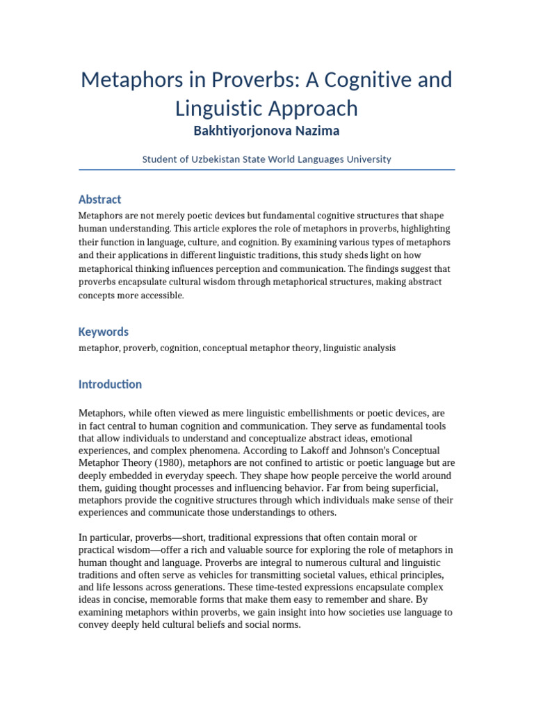 Metaphors in Proverbs | PDF | Metaphor | Thought