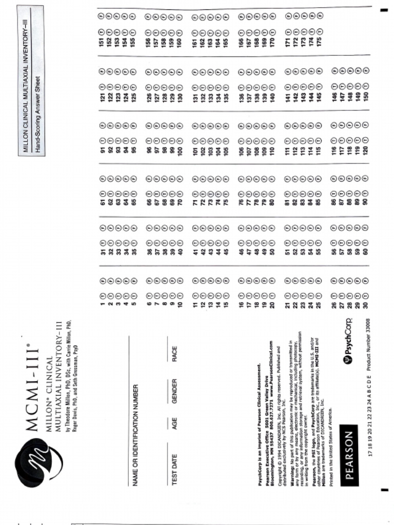 MCMI Scoring Sheet Full | PDF | Psychological Testing | Psychology