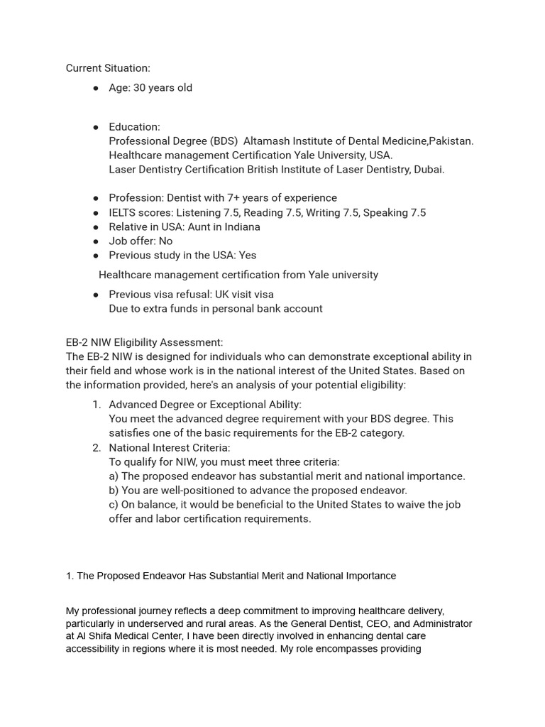 EB-2 NIW Eligibility for Dentist Professional | PDF | Health Care ...