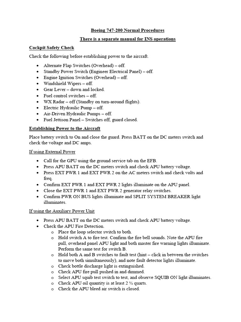 Boeing 747-200 Normal Procedures Guide | PDF | Aviation | Aircraft