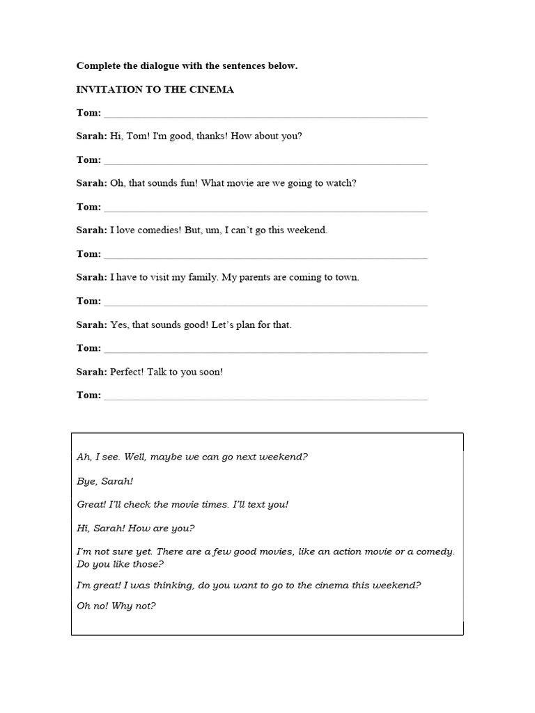 Cinema Invitation Dialogue for Kids | PDF