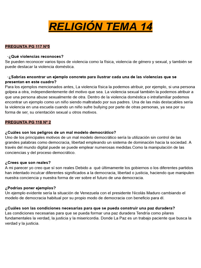 Religión Tema 14 | PDF | Violencia | Democracia