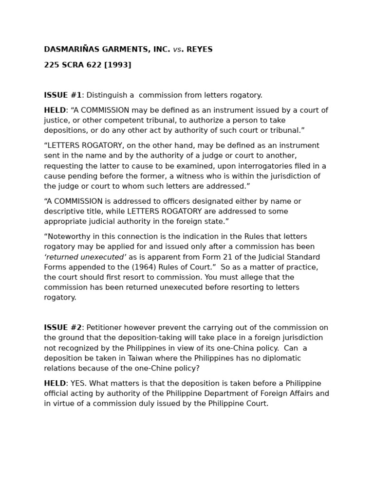 Distinction Between Commission and Letters Rogatory | PDF | Deposition ...
