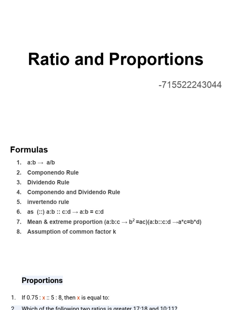 Ratio and Proportions | PDF
