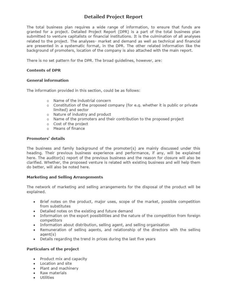 Detailed Project Report 1 | PDF | Feasibility Study | Loans