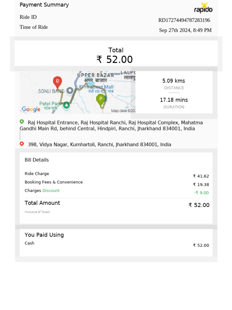 Ride Payment Summary Invoice Details | PDF