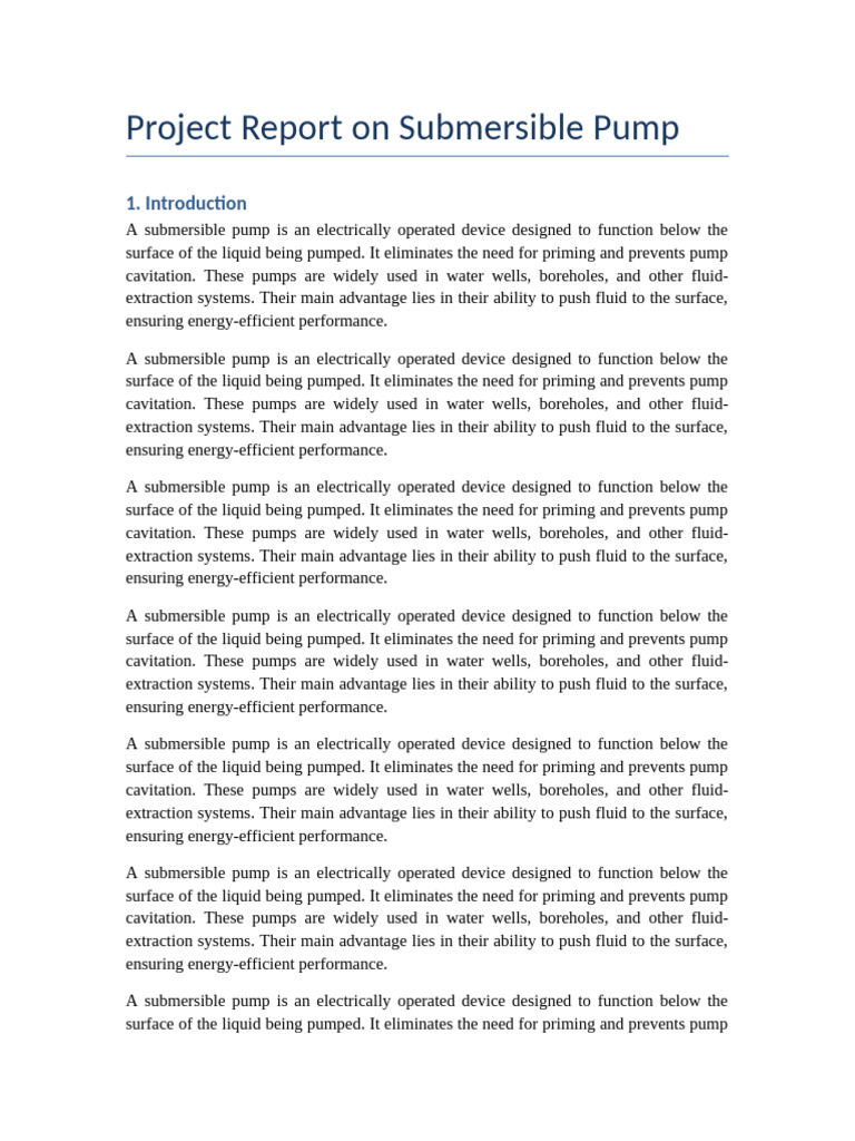 Extended Project Report On Submersible Pump | PDF | Pump | Chemical ...