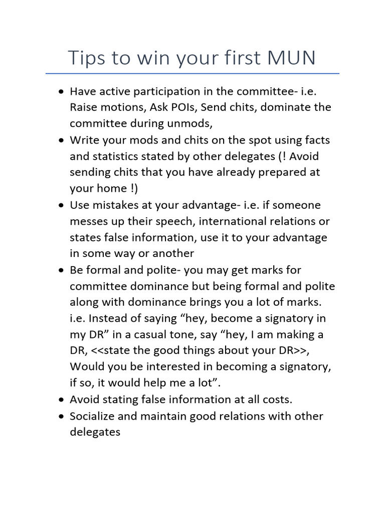 First MUN Success Tips | PDF