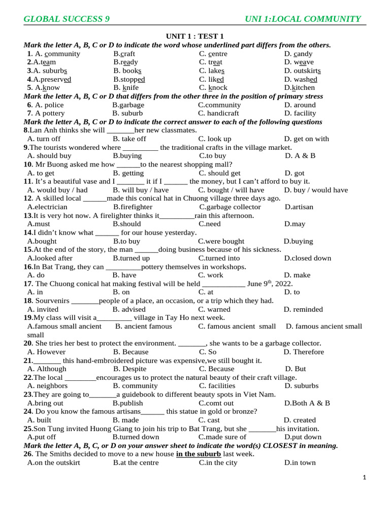Local Community Test Questions and Answers | PDF | Vietnam