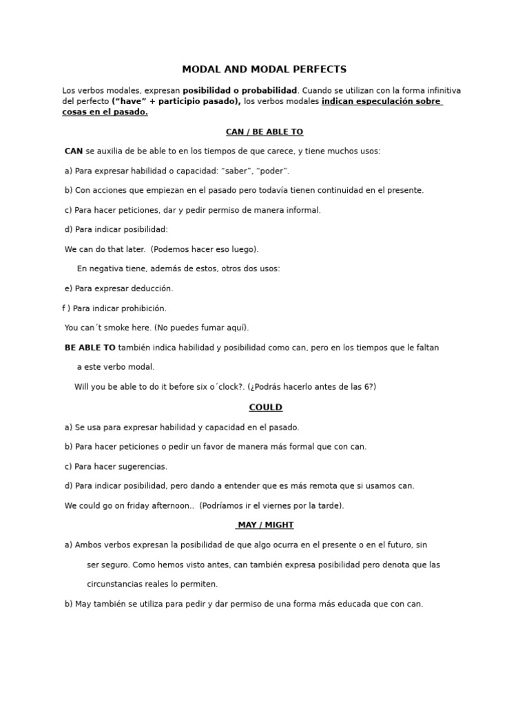 Verbos Modales y Perfectos en Pasado | PDF
