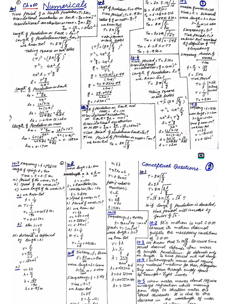 Physics 10th Numericals+ Review+ Conceptual Questions | PDF