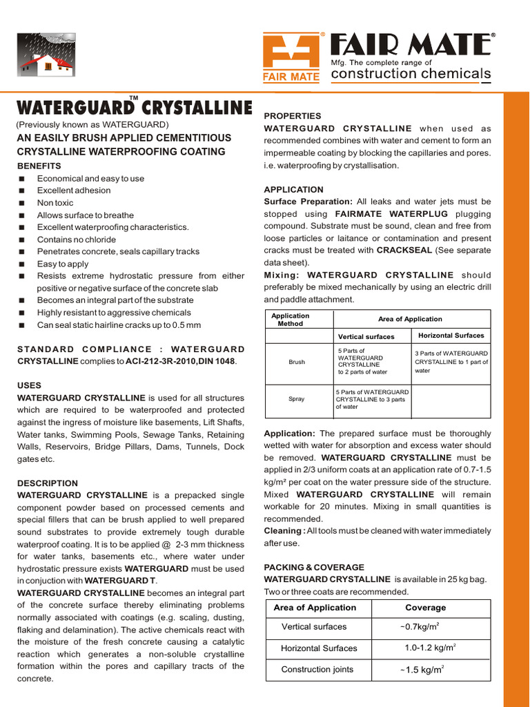 Crystalline Waterproofing Solution | PDF | Civil Engineering | Building ...