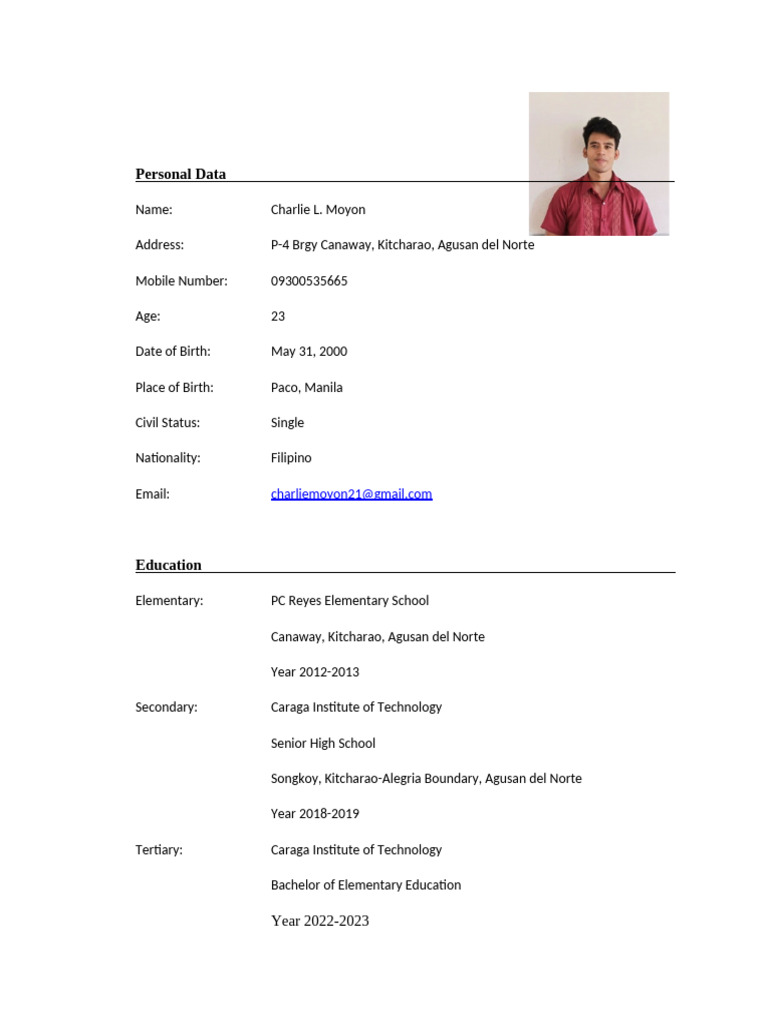 Curriculum Vitae Samples for Students | PDF | Youth | Childhood