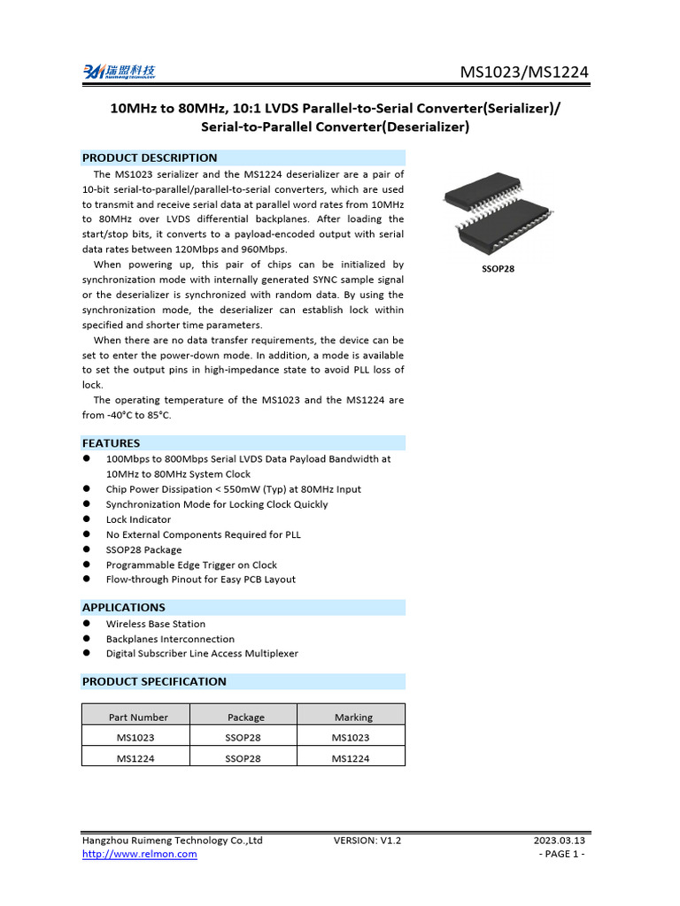 MS1023 Serializer Overview | PDF | Electricity | Telecommunications