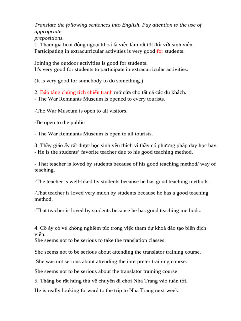 English Translation Practice Sentences | PDF