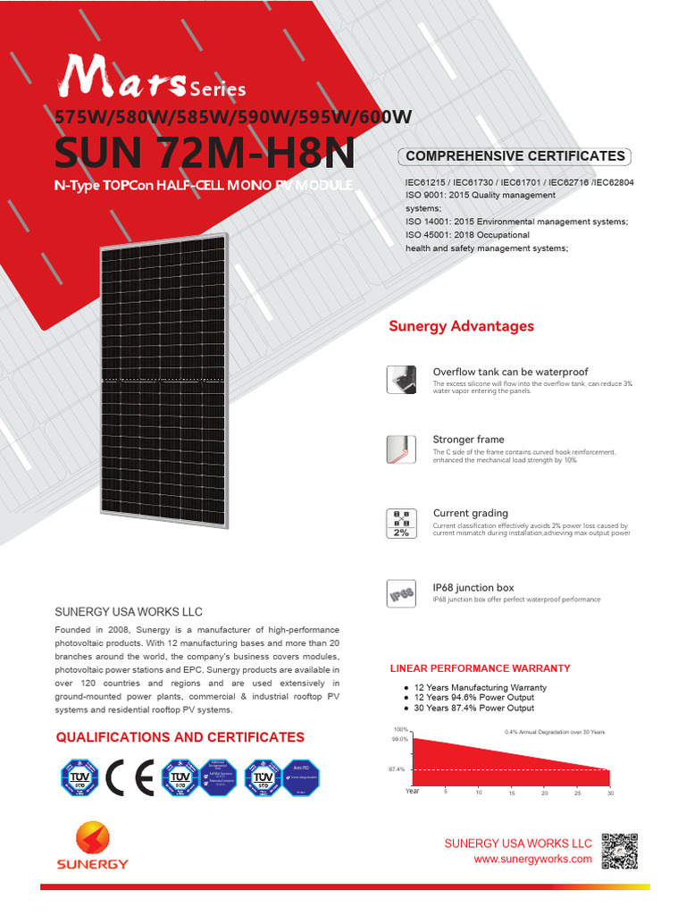 600W Solar Panel Specifications | PDF | Photovoltaics | Solar Panel